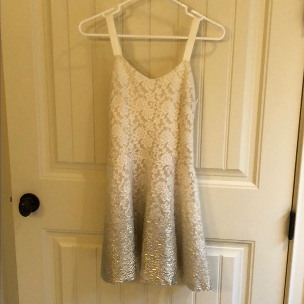 Free people gold foil and lace mini dress
